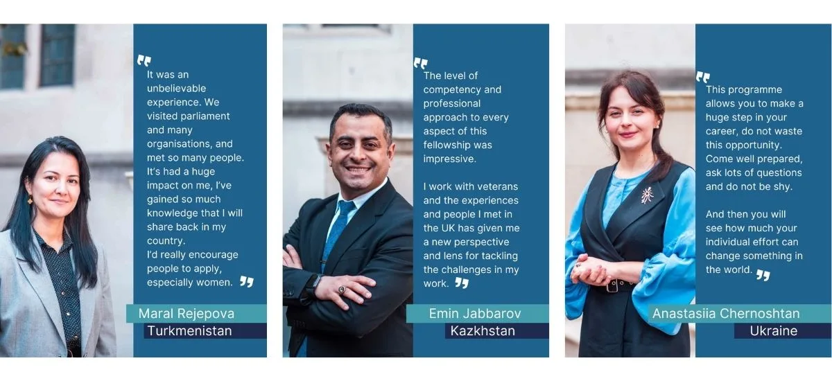 Portraits of one man and two women with written testimonials