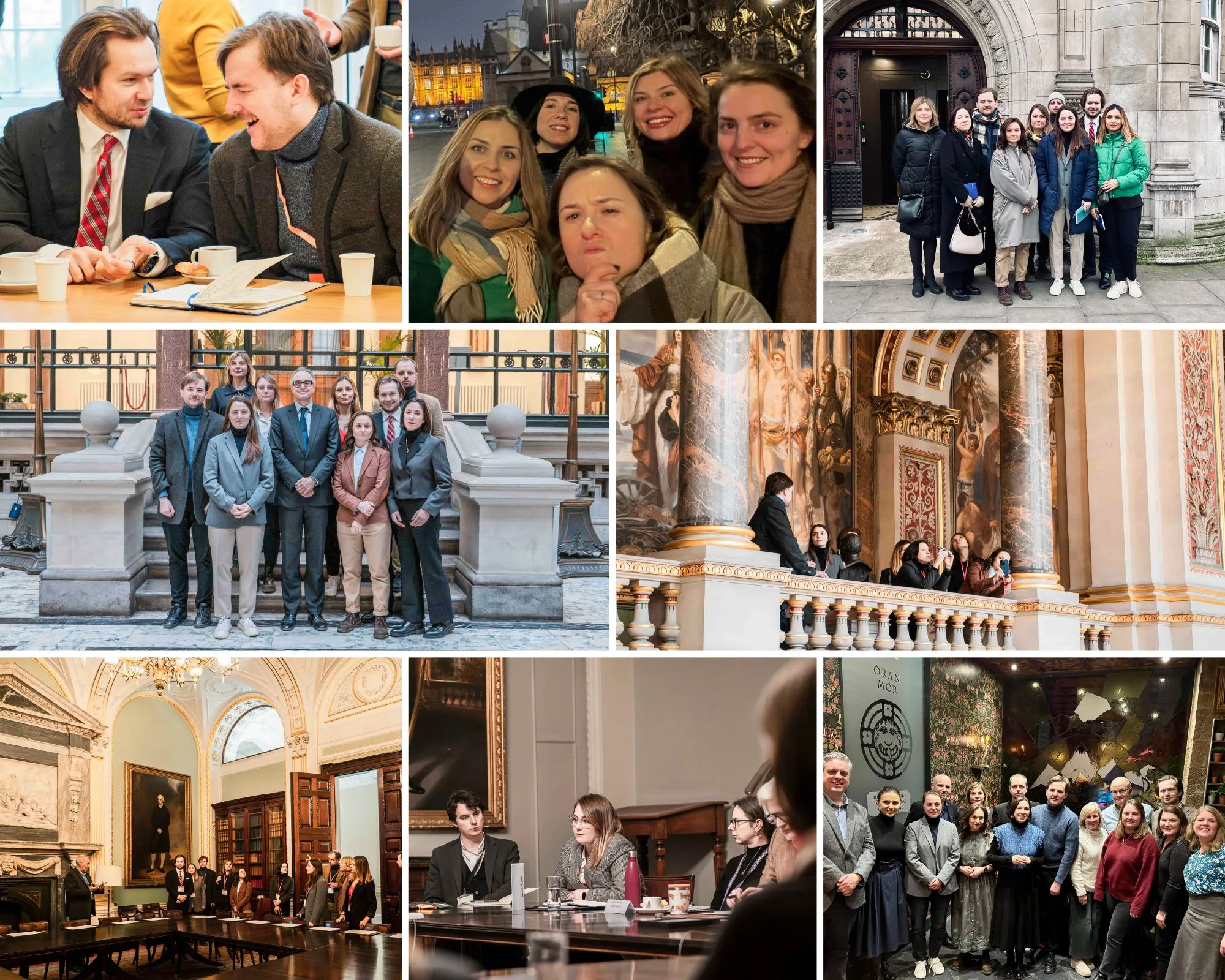 A montage of photos of Fellows in parliament, the FCDO and other meetings