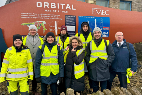 Fellows at the EMEC in Orkney wearing hi vis vests
